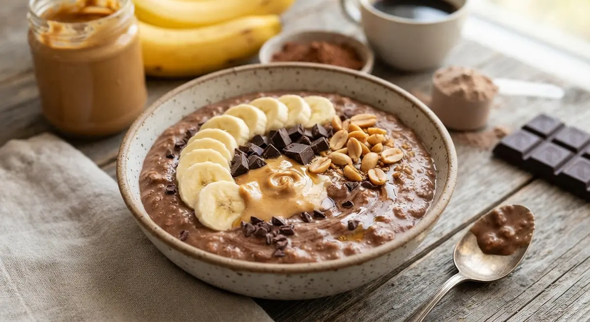 Peanut Butter Banana Chocolate Whey Porridge